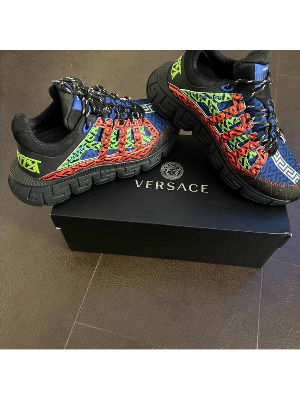 Versace Multicolor Graphic Chain Reaction Sneakers - Black/Red/Green/Blue
